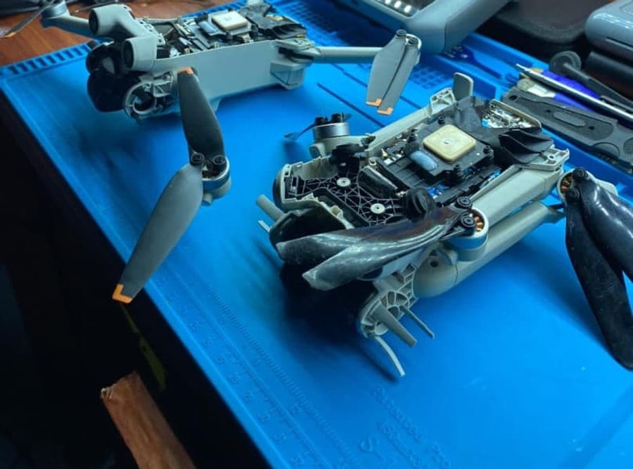 Drones being repaired on the GearUp workshop bench